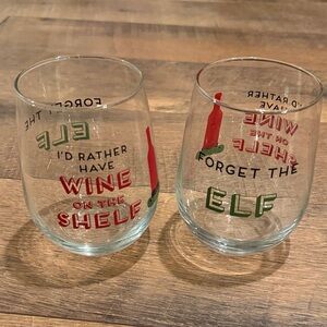 Festive Wine Glass Set with Elf Design
